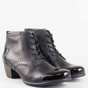 Remonte Black Lace Up Ankle Boots Oxford Ankle Patent and Flat Leather Sz 41 / 9